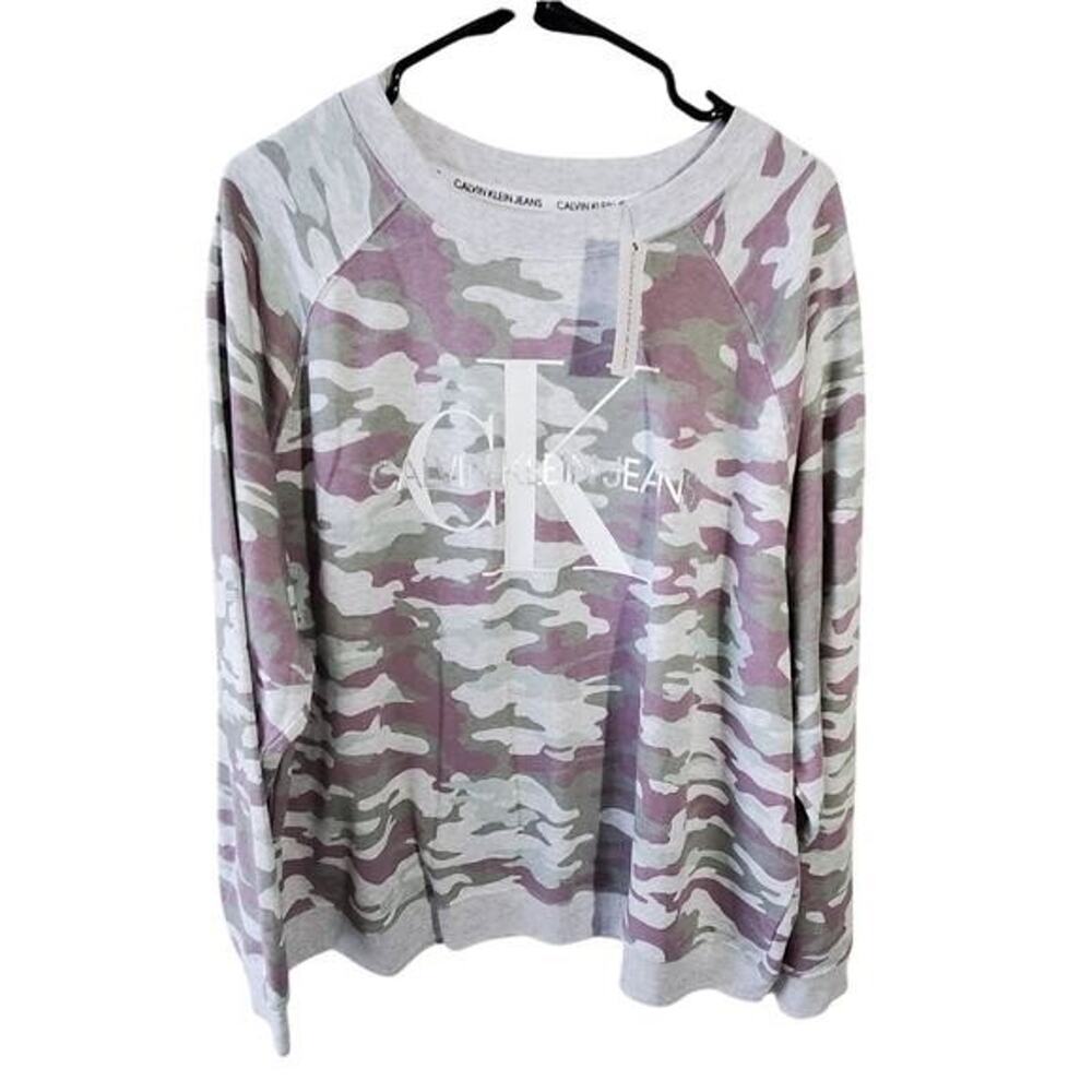Calvin Klein Jeans Women's 2X Camo Crewneck Long Sleeve Sweatshirt Pullover
